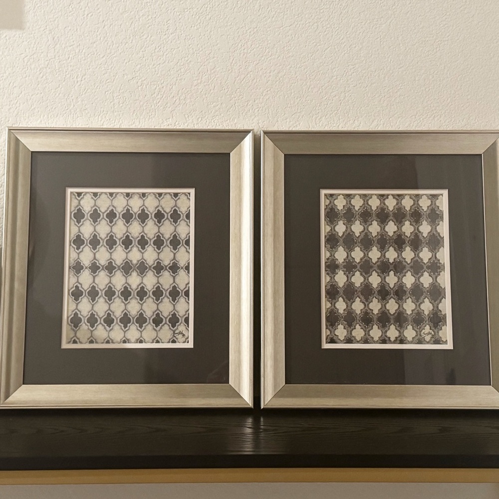 Moroccan Framed Wall Art - Set of 2, Gold Frames